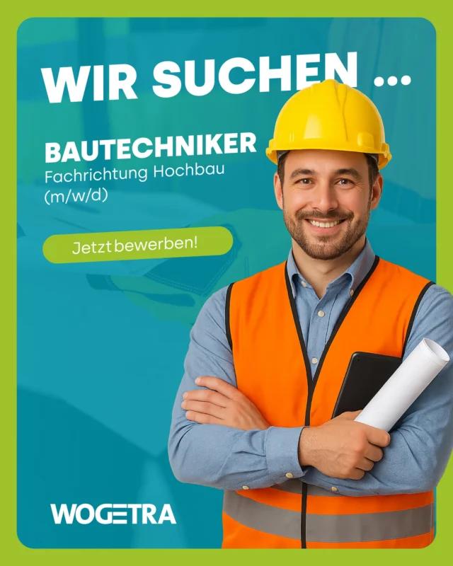 Wir suchen dich! 🙌
Für unser Gebäudemanagement in Leipzig suchen wir einen Bautechniker (m/w/d) in Vollzeit.

🔧 Hochbau-Erfahrung
📍 Standort: Leipzig
💼 Unbefristeter Vertrag & flexibles Arbeiten

📩 Bewirb dich per Mail an: bewerbung@wogetra.de
🔗 Alle wichtigen Infos findest du über den Link in unserer Bio!